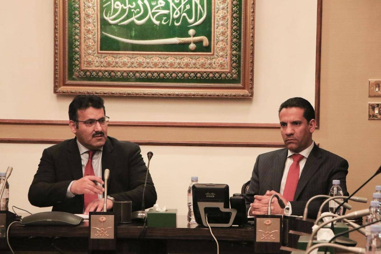 Arab Coalition spokesperson Col. Turki Al-Maliki talking to reporters in London on Wednesday.