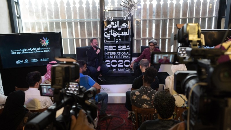 Red Sea Film International Festival Director Mahmoud Sabbagh and Artistic Director Hussain Currimbhoy, at a press conference in Jeddah, Monday. 