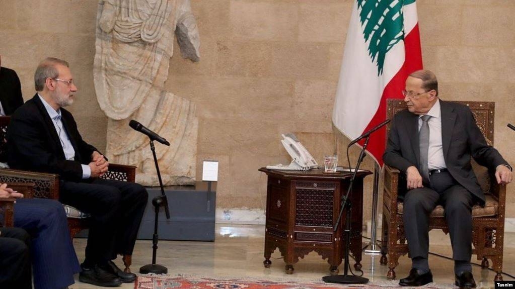 Lebanese President Michel Aoun meeting with the Iranian Parliament Speaker Ali Larijani, Monday. — Courtesy photo