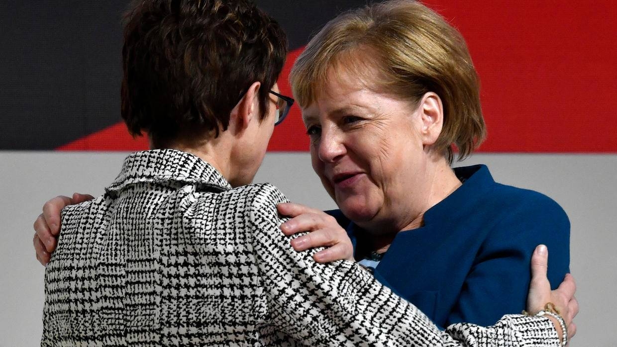 German Chancellor Angela Merkel, right, and Annegret Kramp-Karrenbauer, who was Merkel's preferred successor, are seen in this file photo. — AFP