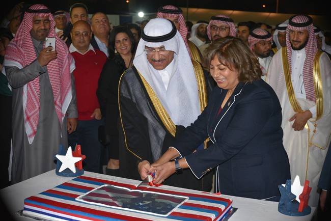 US Consul General Rachna Korhonen and Deputy Governor of the Eastern Province Dr. Khalid Al-Battal, cut the ceremonial cake at the function.