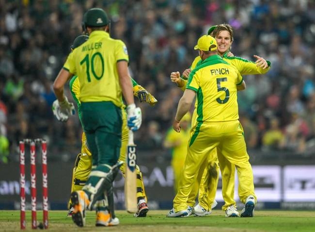 Ashton Agar took a hat-trick as Australia crushed South Africa by 107 runs in the first Twenty20 international at the Wanderers Stadium on Friday.