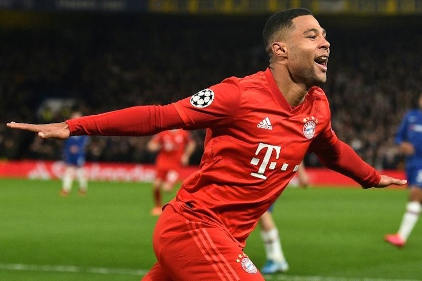 Bayern Munich's Serge Gnabry celebrates after scoring their second goal against Chelsea. — AFP