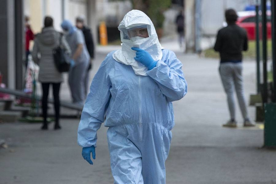 A health worker is seen outside a clinic in Zagreb, Croatia, on Tuesday.  — Courtesy photo