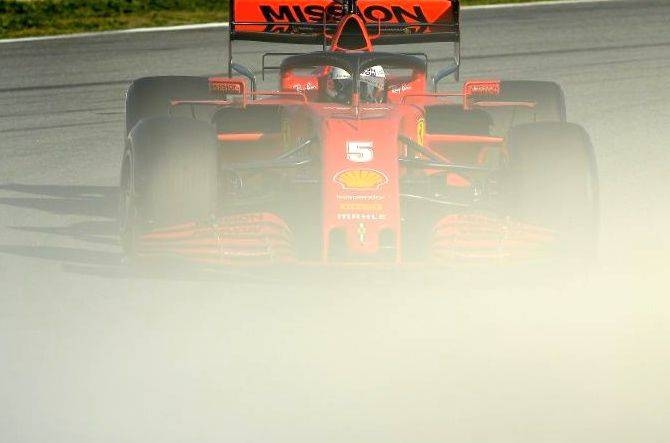 Ferrari's Sebastian Vettel drives during the tests on Wednesday. — AFP 