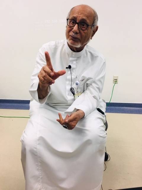 Dr. Muhammad Ali Al-Bar, renowned Saudi scholar and physician, makes a point during an interview in Jeddah. — Saudi Gazette photos 


 