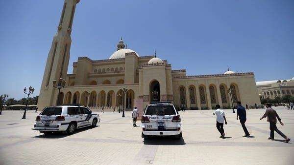 Police patrol vehicles are parked outside the main entrances of Bahrain Sunni Grand Mosque. -- Courtesy photo
