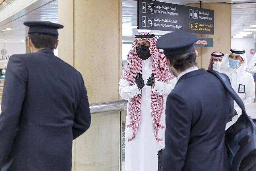 GACA chief greeting the flight crew at King Khalid International Airport in Riyadh. — SPA