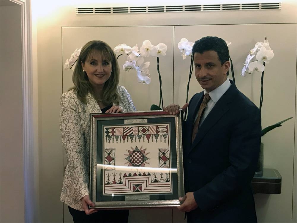 File photo of Ahmed Al-Khateeb, minister of tourism, presenting a memento to WTTC President and CEO, Gloria Guevara.