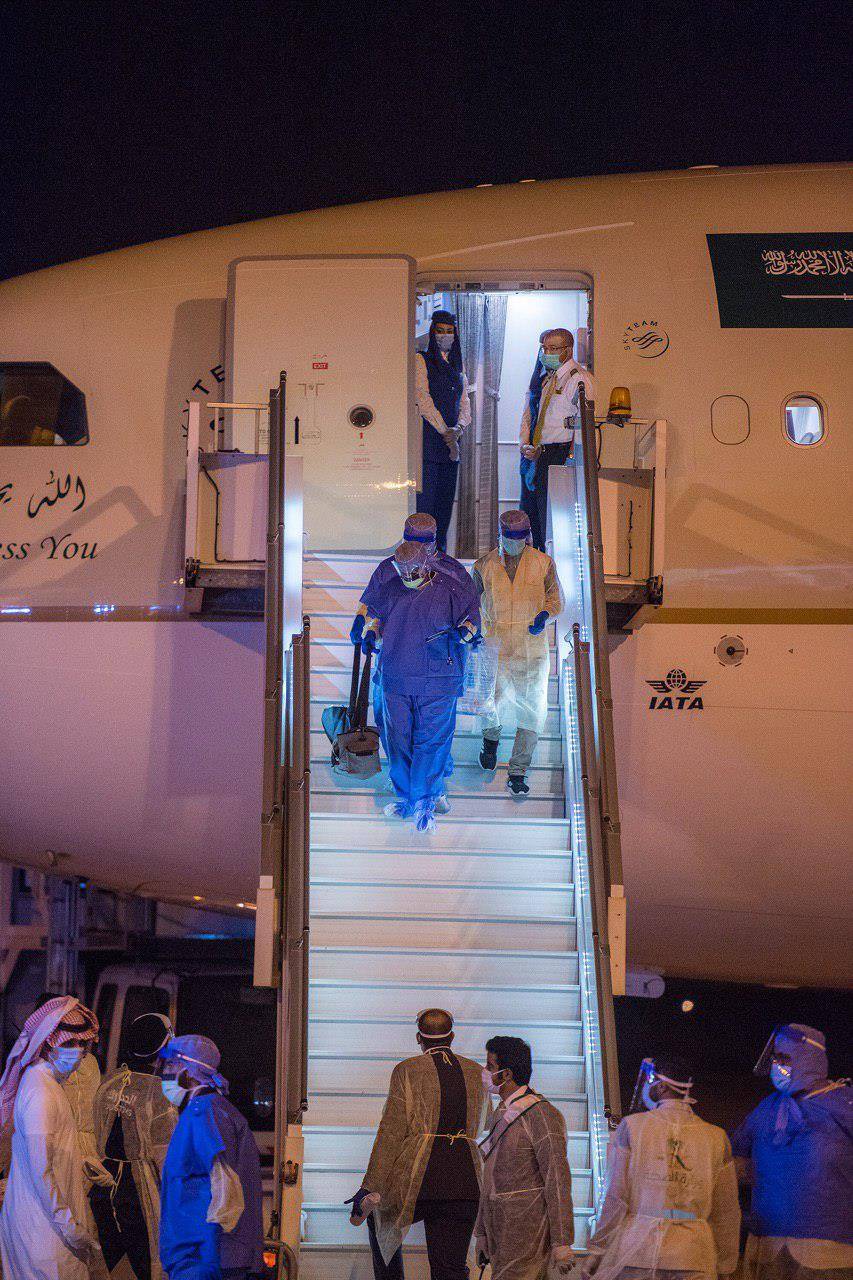 The Saudi Arabian Airlines flight with repatriated citizens from the Austrian capital, Vienna, arrives at the Prince Naif Bin Abdulaziz International Airport in Qassim on Friday.