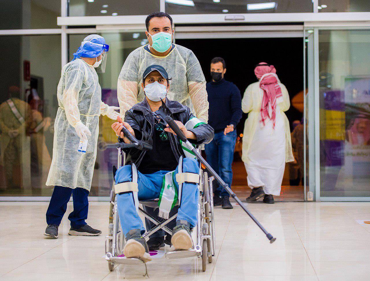 The Saudi Arabian Airlines flight with repatriated citizens from the Austrian capital, Vienna, arrives at the Prince Naif Bin Abdulaziz International Airport in Qassim on Friday.