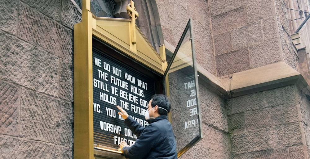 The Fifth Avenue Presbyterian Church in Manhattan displays a message of hope as the coronavirus continues to kill people in New York City. — Courtesy UN