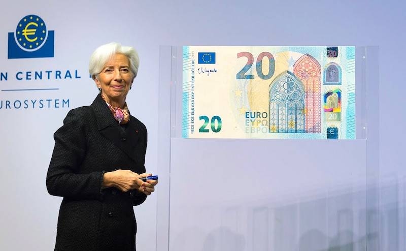 File photo of ECB chief Christine Lagarde during the December launch of the Euro notes. Lagarde’s defense of the monetary policy amid the German court decision indicates that ECB will give the necessary financial support ‘undeterred’.