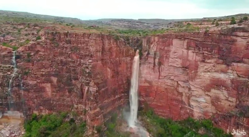 Drone footage captures Abha's spectacular Al-Habala waterfall. — Rashud Al-Harthi 