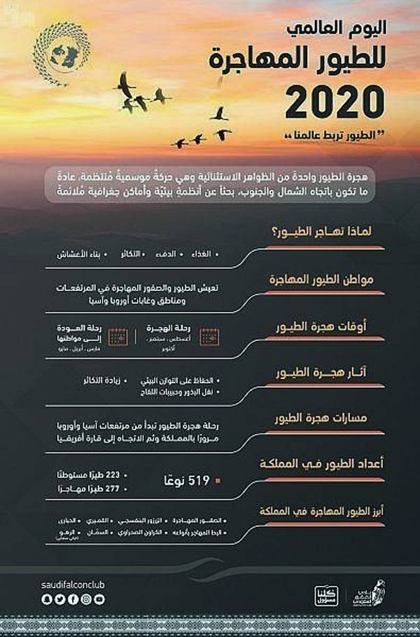 Saudi Falcons Club participates in World Migratory Bird Day