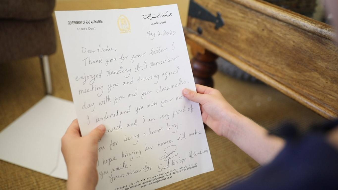 In an emotive letter to the RAK ruler, Archie Appleyard, who is a Grade-1 student at RAK Academy Al Hamra, appealed for his mother’s return. 