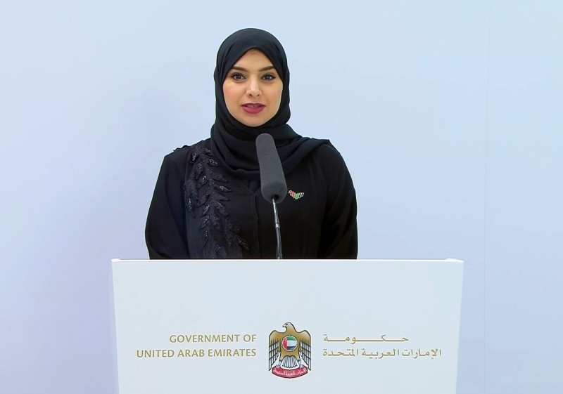 Dr. Amna Al Dahak Al Shamsi, official spokesperson for the UAE Government, addresses a press briefing in ABu Dhabi. -- Courtesy photo
