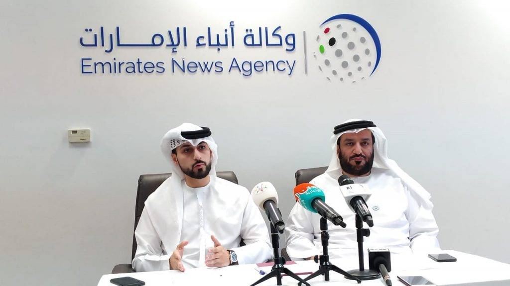 Mohammed Jalal Al Rayssi, Executive Director of WAM, right, explains WAM’s vision moving forward following the inclusion of 5 new languages at their news service. With him at the press conference is WAM’s Head of the Languages at the Editorial Section, Ibrahim Shukralla, left. — WAM photo