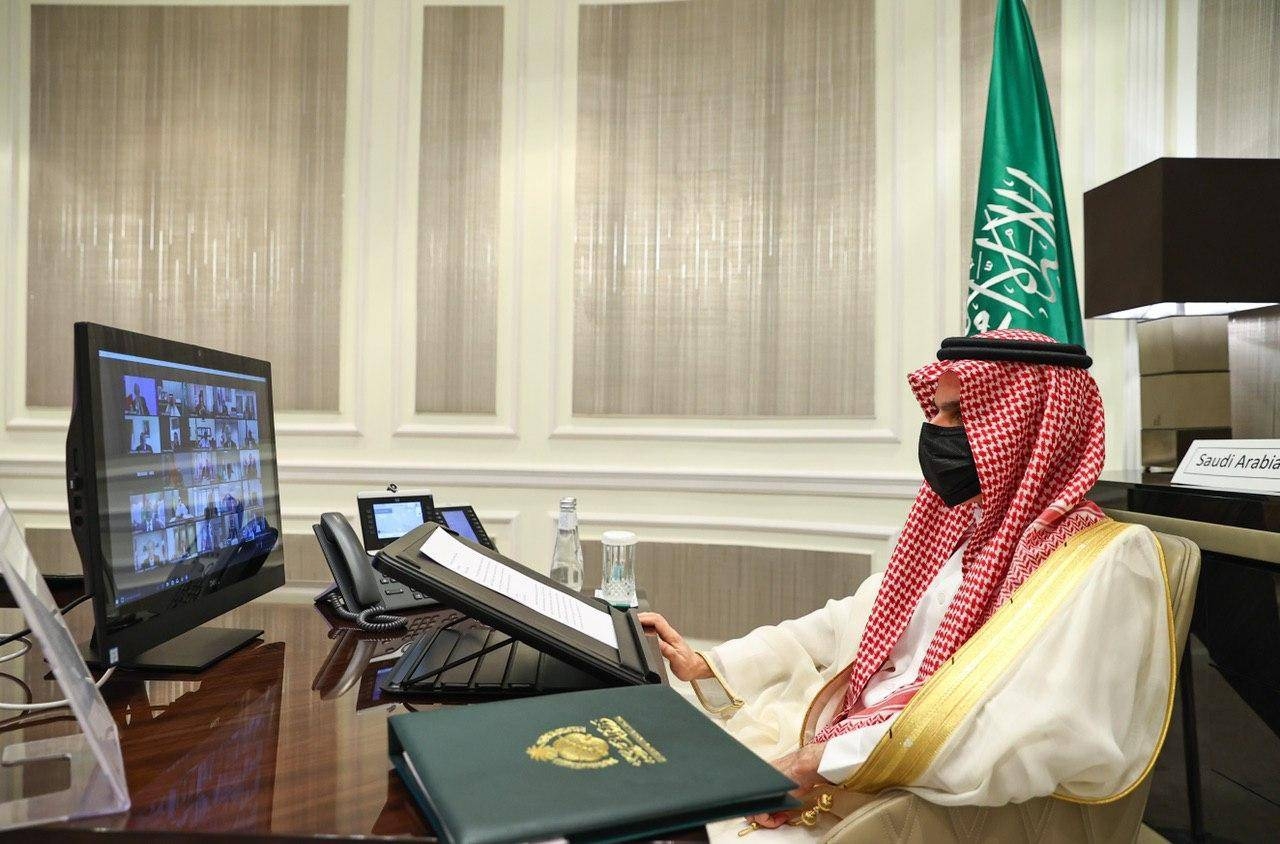 Saudi Arabia’s Minister of Foreign Affairs Faisal Bin Farhan participating in a virtual conference on Friday hosted by France of international ministers to support the security, political and development efforts for the Sahel countries. — SPA