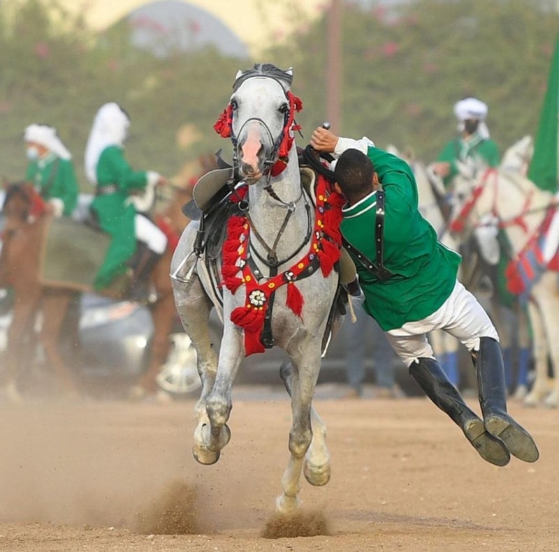 Horsemen showing their skills at the Arabian horse show launched within Saudi Summer 