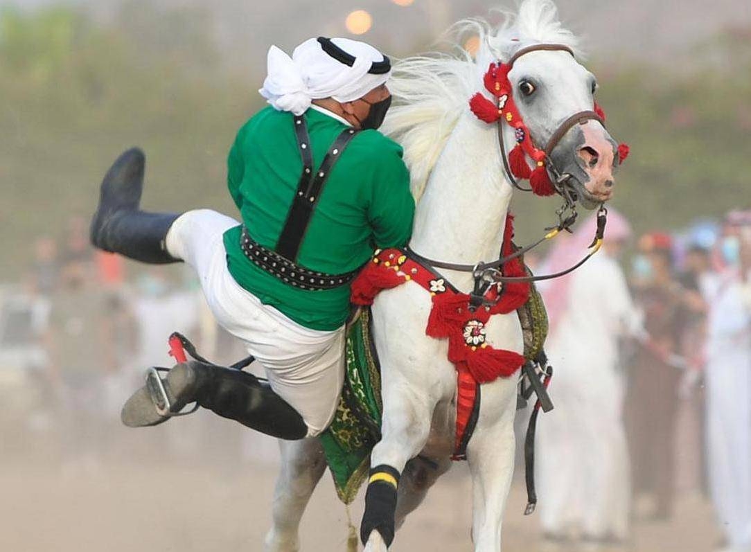 Horsemen showing their skills at the Arabian horse show launched within Saudi Summer 