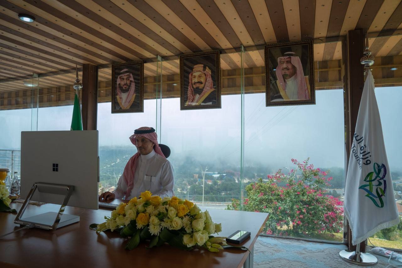 Minister of Tourism Ahmed Al-Khateeb at the virtual meeting of the UNWTO Commission for Mideast. — Courtesy photo