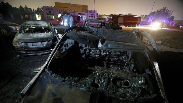 Burned vehicles are seen following a fire that broke out in Egypt's Shuqair-Mostorod crude oil pipeline, at the beginning of Cairo-Ismailia Road. — Courtesy photo