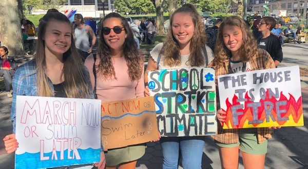 High school girls from Long Island, New York, join other youth climate activists in a demonstration calling for global action to combat climate change. — courtesy UNICEF David Berkwitz
