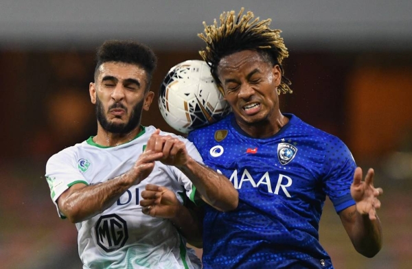 Keen action during the Al Ahli 2-1 victory over Al Hilal in the SPL.