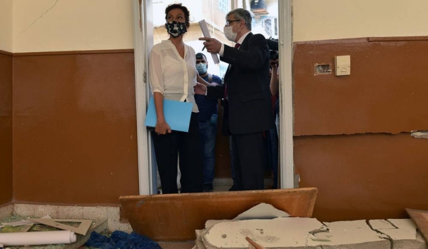 


Audrey Azoulay, UNESCO’s director-general (left), visits a school in Beirut, which was damaged by the explosion on Aug. 4. — courtesy UNESCO