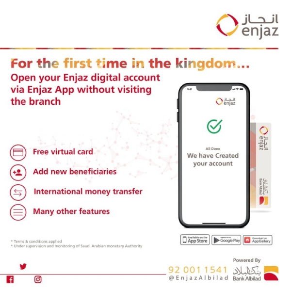 Enjaz launches digital account opening service