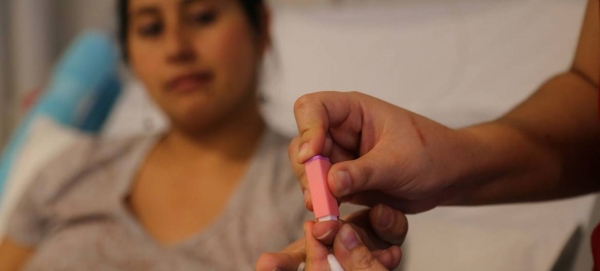 A blood glucose test is used to check the level of glucose (sugar) in the blood of a pregnant woman in a hospital in Santiago, Chile. — Courtesy photo
