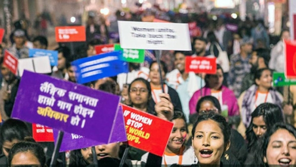 File photo shows young people protest for gender equality and women's rights in Nepa. — UN Women/Uma Bista