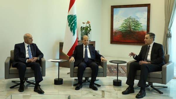 Designated Prime Minister Mustapha Adib meets with Lebanon's President Michel Aoun and Parliament Speaker Nabih Berri at the presidential palace in this file photo.
