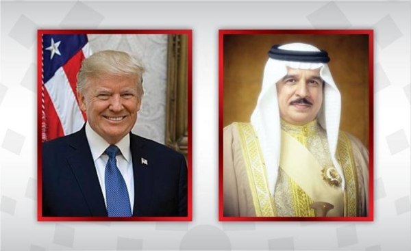 Bahrain's King Hamad bin Isa Al-Khalifa, right, was congratulated on Monday by US President Donald Trump on the signing of the Peace Declaration between Bahrain and Israel, the Bahrain News Agency reported.