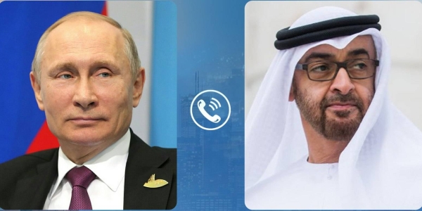  Russian President Vladimir Putin, left, and Abu Dhabi Crown Prince Sheikh Mohamed bin Zayed Al Nahyan discussed over a phone call ways of enhancing bilateral relations in light of the existing strategic partnership between the two friendly countries. — WAM photo