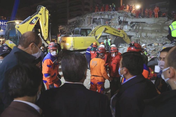 Turkish rescue workers continued on Sunday to extricate people from beneath the rubble following the earthquake that struck the Aegean Sea on Friday. — courtesy Twitter
