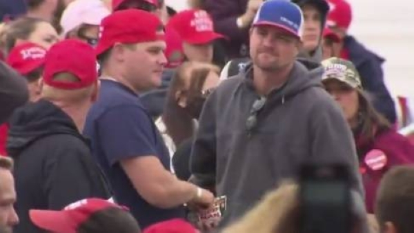 A TV grab of Trump supporters in a rally in Michigan on Sunday.