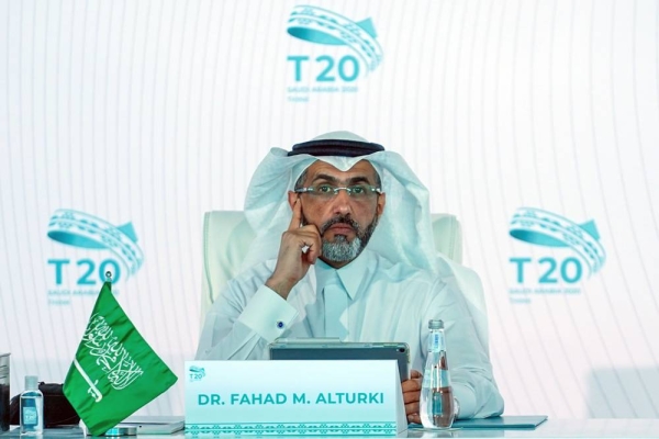 Minister of Foreign Affairs Prince Faisal Bin Farhan Bin Abdullah receives the final Communiqué of the T20 Summit.