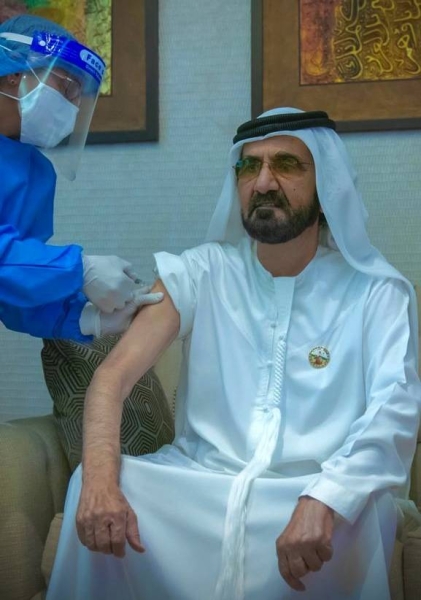 Dubai ruler Sheikh Mohammed bin Rashid Al Maktoum, who is also the vice president and prime minister of the United Arab Emirates, on Tuesday received a dose of the coronavirus vaccine. — WAM photos