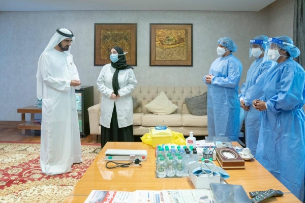 Dubai ruler Sheikh Mohammed bin Rashid Al Maktoum, who is also the vice president and prime minister of the United Arab Emirates, on Tuesday received a dose of the coronavirus vaccine. — WAM photos