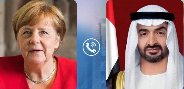 Abu Dhabi Crown Prince Sheikh Mohamed bin Zayed Al Nahyan, who is also the deputy supreme commander of the United Arab Emirates' armed forces, received a phone call from German Chancellor Angela Merkel. — WAM photo