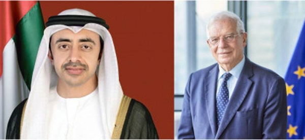 Sheikh Abdullah Bin Zayed Al Nahyan, minister of foreign affairs and international cooperation, and Josep Borrell, high representative of the European Union for Foreign Affairs and Security Policy, and vice-president of the European Commission, speak over the phone.