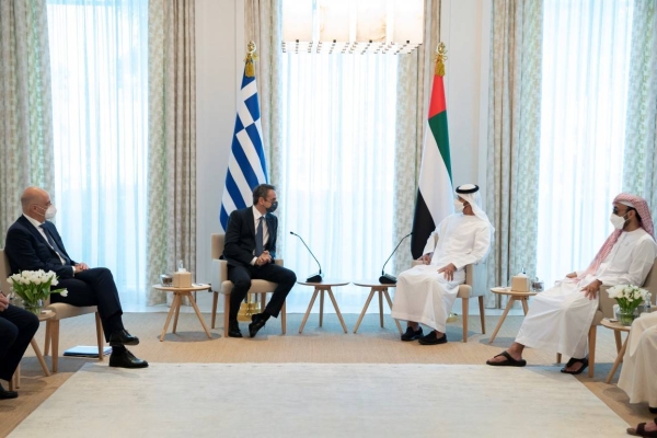  Greek Prime Minister Kyriakos Mitsotakis, who is on an official visit to the United Arab Emirates, met with Abu Dhabi Crown Prince Sheikh Mohamed bin Zayed here on Wednesday. — WAM photos