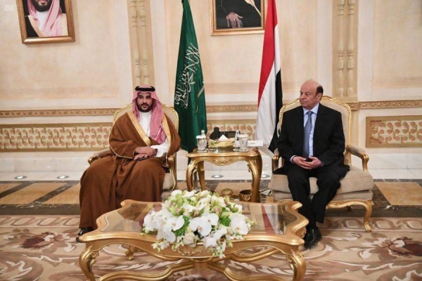 Saudi Arabia's Deputy Defense Minister Prince Khalid Bin Salman received Yemen’s President Abed Rabbo Mansour Hadi on Wednesday.