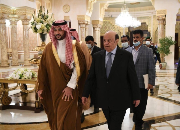 Saudi Arabia's Deputy Defense Minister Prince Khalid Bin Salman received Yemen’s President Abed Rabbo Mansour Hadi on Wednesday.