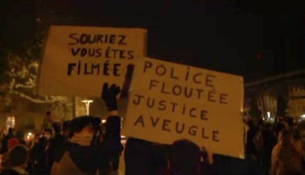 A videograb of French people protesting against the Article 24 of the security bill in Nantes.