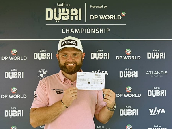 Andy Sullivan of England plays his tee shot on the ninth hole during Day One of the Golf in Dubai Championship at Jumeirah Golf Estates on Wednesday in Dubai, United Arab Emirates. — courtesy photo by Ross Kinnaird/Getty Images)
