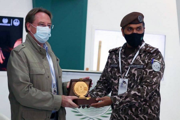 French Ambassador Ludovic Pouille seen holding a falcon during his visit to the King Abdulaziz Falconry Festival on Saturday.