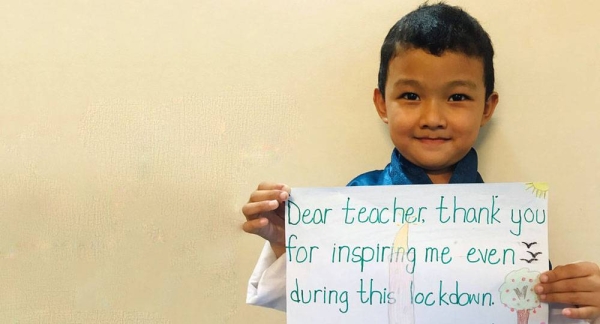 Six-year-old Ugyen Jigme Yoedzer from Bhutan says his teacher has been a source of inspiration during the COVID-19 lockdown. — courtesy UNICEF